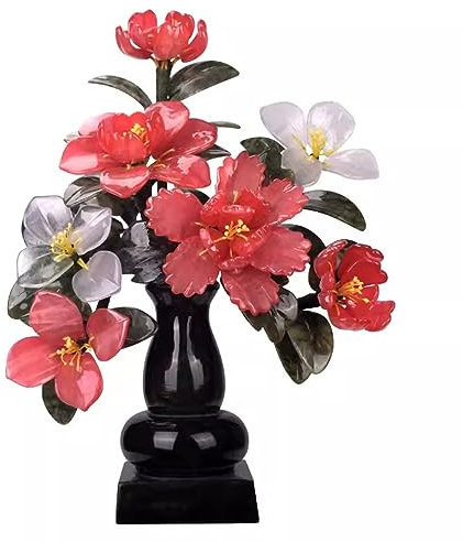 Pequeño árbol Bonsái Artificial Nuevos adornos de bonsái de estilo chino, flor de peonía de Jade, decoración del hogar for sala de estar, gabinete de vino, porche, talla de Jade Decoración de Vegetaci