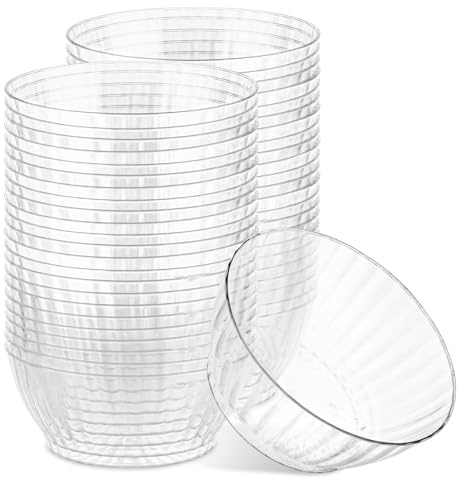 PLASTICPRO 50 Pack Small Plastic Bowls Crystal Like 6 oz Bowls Elegant Clear Plastic Bowls for Party and Occasions