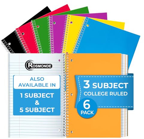 Rosmonde 3 Subject Notebook College Ruled, 6 Pack, 150 Sheets (300 Pages)