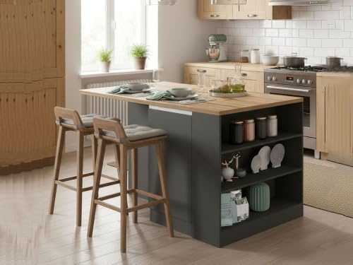 Dmora - Isola da cucina Osvaldo, Armadio multiuso, Mobile per cucinotto, Tavolo ausiliario, 100% Made in Italy, 160x90h90 cm, Antracite e Rovere