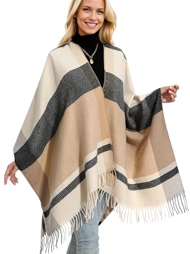 HOLDINA Women's Winter Shawl Wrap for Women–Warm Ponchos with Tassels,Christmas Gift for Mom & Older Women