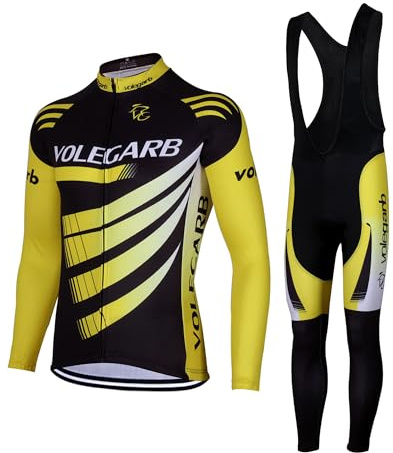 Meicynhoger Ropa Ciclismo Otoño Invierno para Hombre y Mujer,Ciclismo Maillot MTB de Manga Larga y Culotte Pantalones Acolchado 3D