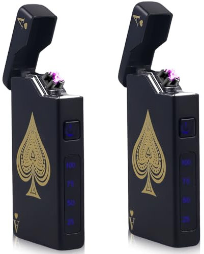 Mechero electrónico USB, 2 unidades de encendedor de arco eléctrico USB, con indicador de batería, resistente al viento, de plasma, se activa mediante un botón, color negro