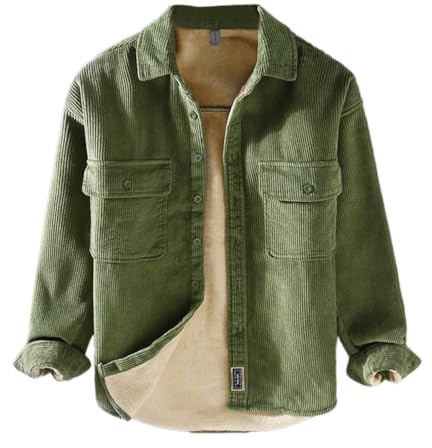 Oanviso Giacca Invernale da Uomo Giubbotto Camicia di Velluto Imbottita da Lavoro Cappotto Calda Casual Jacket in Pile con Tasche Giacchetto Camicia Caldo Antivento A Verde L