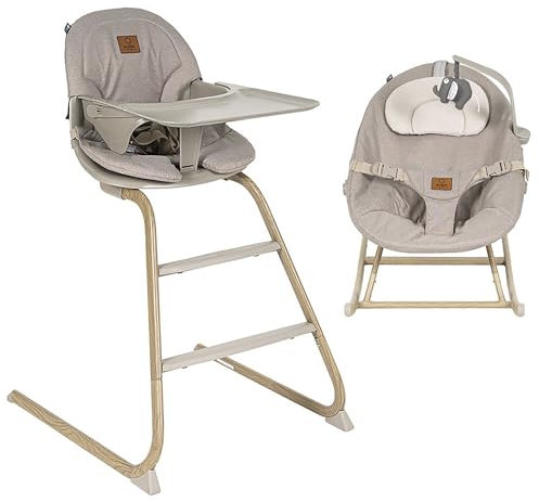 Olmitos - Trona bebé evolutiva 4 en 1 AURA regulable con hamaca alta, balancín, trona y silla alta – desde nacimiento 0+ hasta 12 años – silla infantil multifunción (Beige)