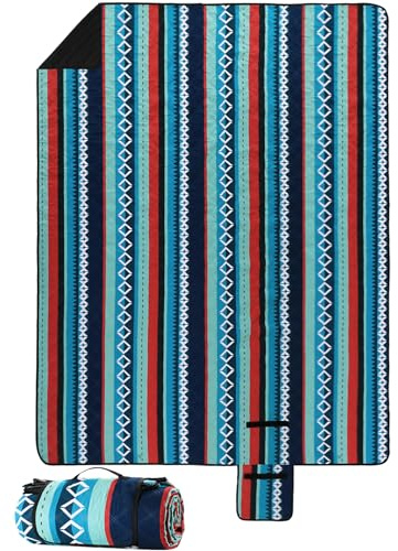 LIFERUN 200 x 300 cm lavable a máquina XXL manta de picnic – Manta de picnic extragrande plegable para 6-8 personas, manta de playa y manta de camping con asa, rayas verdes
