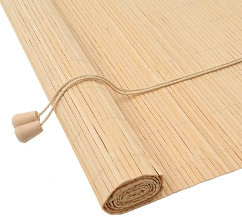vidaXL Estor Enrollable con Cortinas Naturaleza 80 x 220 cm Bambú, Persiana Enrollable, Sombra Ajustable para Oficina, ecológica, Control de luz Elegante, Cubierta Beige para Ventana