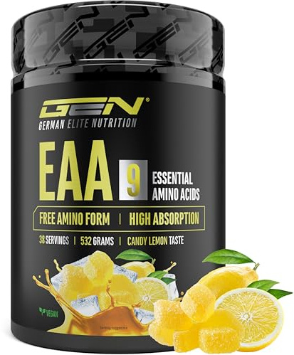 Polvo de EAA 532 g (38 porciones) - Los 9 aminoácidos esenciales incl. histidina y BCAA - Fórmula Human Code - Vegano - Muy soluble - Refrescante bebida de aminoácidos (Candy Lemon)