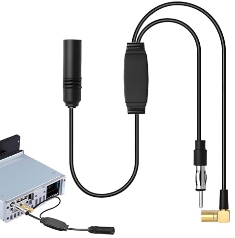 DAB Splitter, Divisor de Antena DAB+ para Radios de Coche con Amplificador, Adaptador DAB Splitter SMB DIN, Compatible con Pioneer, JVC, Kenwood, Blaupunkt, Alpine, Con Amplificación Integrada, 34.5cm