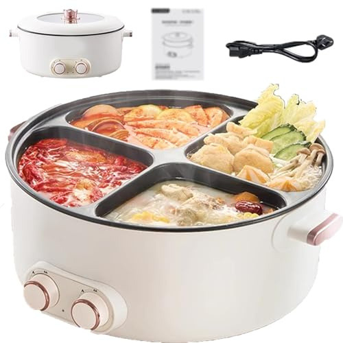 Hot Pot électrique 4 en 1 multicuiseur 6L avec thermostat réglable pour cuisson simultanée, design 4 compartiments