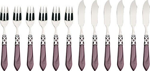 BUGATTI, LCLM-S4285, Set di Posate da Pesce Aladdin, 12 pz, in Acciaio Inox e ABS, 36 x 26 x 6 cm, Viola (Lila)
