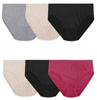 Fruit of the Loom womens Seamless Panties Briefs, Hi Cut - Assorted Colors, 8 US, (Pack of 6)