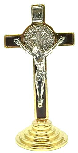 GTBITALY 10.007.21 croce di san benedetto argento smaltato a mano su base tonda oro
