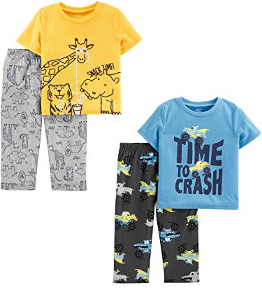 Simple Joys by Carter's Toddler Boy's 4-Piece Pajama Set Sleepwear, animals green/Trucks, 3T