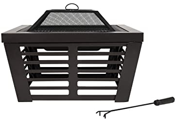 La Hacienda Elda Large Bowl Fire Pit with BBQ Grill - Outdoor Patio Heater Firepit XL 75cm, Black