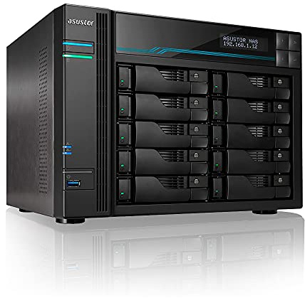 Asustor Lockerstor 10 Pro AS7110T 10 Bay NAS - Netzwerkspeicher Gehäuse, Quad Core 3.4GHz CPU, 8GB RAM DDR4, M.2 NVMe SSD Caching