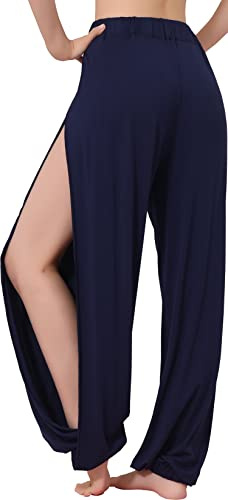 Hoerev - Pantalones de mujer con aberturas para danza, yoga y pilates, Azul marino, 3X-Large