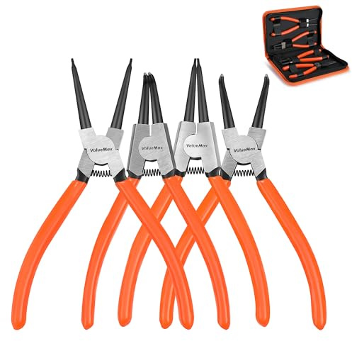 ValueMax 4 PCS Snap Ring Pliers Heavy Duty Set, Circlip Pliers Kit with Straight Bent Jaw Precision Spring Loaded, 7 Inch Internal/External C Clip Tools with Storage Pouch
