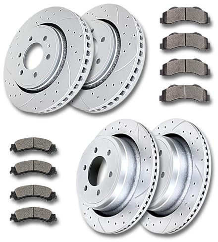Front and Rear Drilled and Slotted Rotors Ceramic Brake Pads Replacement for 2012-2020 Ford F150 (With Manual Parking Brake)