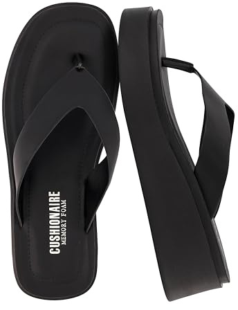 CUSHIONAIRE Pippin Chunky Platform Flip Flops, Stylish Wedge Flip Flops for Women with Cushioned Footbed and Durable Sole, BLACK 8.5