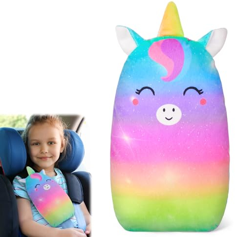 MHJY Gurtpolster Kinder Schlafkissen Auto Gurtschutz Einhorn Autogurt Polster Sicherheitsgurt Kindersitz Auto Kissen für Reise Kleinkinder, Mädchen, Jungen, Kinder
