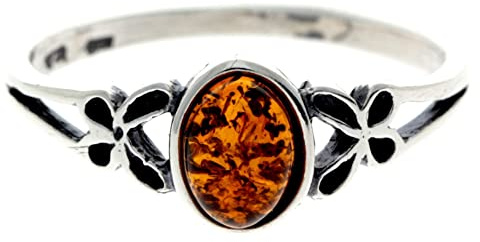 SilverAmber Jewellery - Anello in argento Sterling 925 e ambra baltica ovale farfalla Designer - AR7, Small, Argento Sterling