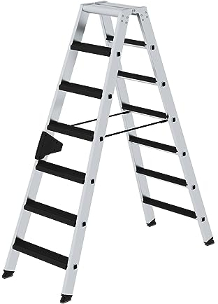 PROREGAL Stufen-Stehleiter | beidseitig begehbar mit Clip-Step Relax | 2x7 Stufen | Leiter, Teleskopleiter, Trittleiter, Bockleiter, Sprossen-Doppelleiter