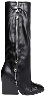 LEMONADE Women Wedge Boots Knee High Fashion Pull On Boots SENNA BLACK 8