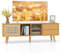 KOMFOTTEU Mueble de TV de Bambú, Mueble para Televión de hasta 65 Pulgadas, Mesa de Salón con 2 Cajones y 4 Compartimentos, con Puertas de Ratán y de Vidrio y 5 Patas, 140 x 31 x 45,5 cm