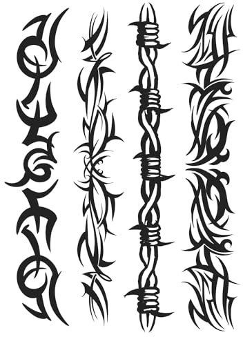 x3 Grand Tatouage Ephémère bracelet tribal bras - 1 lot de 3 Feuilles de tatouages temporaires | Noir | Homme, Femme - TATTOO YOUR STYLE