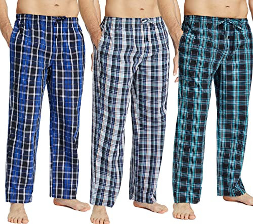 JupiterSecret Herren Baumwolle Pyjamahose Lang Schlafanzughosen für Herren Karierte Nachtwäsche 3er Packs