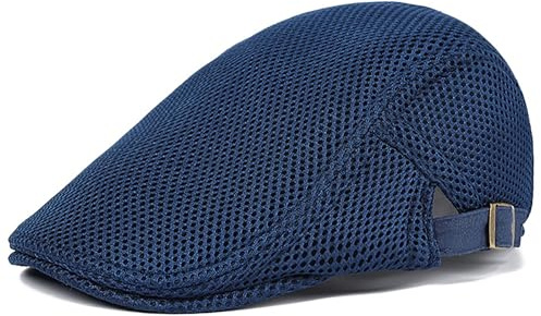 DIYDECAL Mens Breathable Mesh Summer Hat Adjustable Newsboy Beret Ivy Cap Cabbie Flat Cap Navy Blue