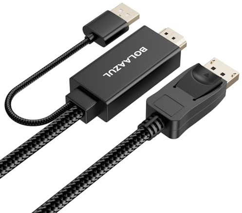 BolAAzuL Cavo da HDMI a DisplayPort, 4K a 60 Hz, nero, unidirezionale da HDMI a porta display, cavo adattatore da ingresso HDMI maschio a DP maschio, 2 m, per PS5, PS4 Pro