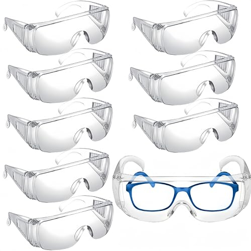 HJYDGJ Lot de 8 lunettes de protection transparentes pour les yeux, porteurs de lunettes, lunettes de protection pour laboratoire, lunettes de sécurité, verres transparents, anti-buée et anti-rayures