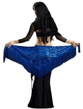 HWJFDC Pañuelo de danza del vientre para adultos, con flecos, lentejuelas, cinturón de danza del vientre, bufanda de cadera, bufanda de disfraces orientales, azul