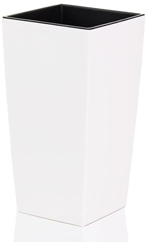 Macetero de 19 x 19 x 37 cm | Macetero en diseño moderno con recipiente interior para ahorrar tierra | Macetas de plástico para arreglos elegantes vegetales | Blanco