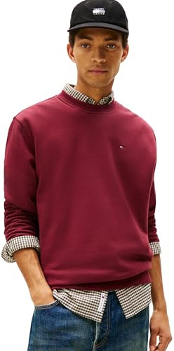 Tommy Jeans Sudadera Hombre Regular Fit Flag Fleece con Cuello Redondo, Rojo (Red Wine), XS