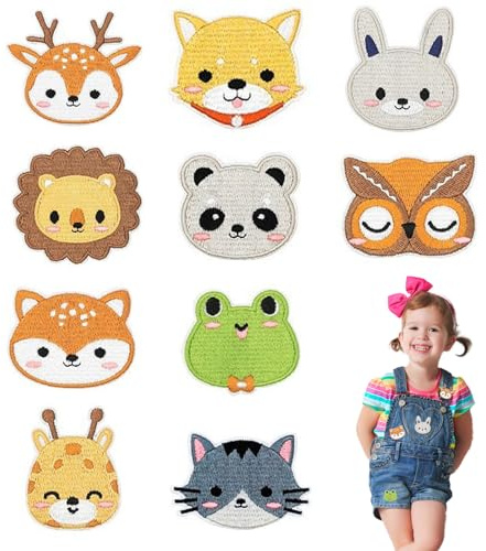YALiya 10 Pezzi Toppe Termoadesive, Toppe per Pantaloni Bambini, Toppe Termoadesive Bambini, Toppe per Vestiti, Toppe da Stirare fai da te per Pantaloni, Jeans, Magliette e Tessuti (stile animalier)