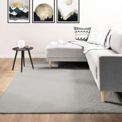 VIMODA Teppich Wohnzimmer Schlafzimmer Flauschig, kurzflorig – waschbar und Fußbodenheizung geeignet,Farbe:Grau;Maße:160x220 cm