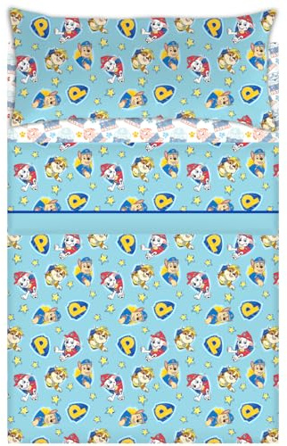 Paw Patrol Juego de Sábanas Patrulla Canina, 3 Piezas, Microfibra, Azul y Rosa, para Cama 90 cm (Azul)