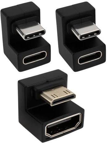 EMSea 180 graders vinklad mini HDMI till HDMI-adapter med USB-C-adapter för bärbar skärm, lång sida inåt