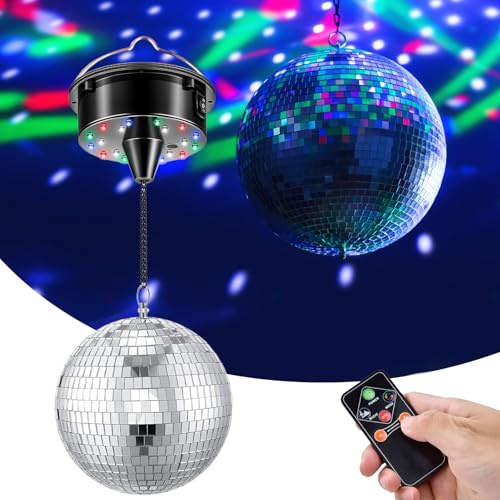 Bola De Discoteca Bola De Espejos, Bola De Discoteca Giratoria De 15 Cm Luz De Discoteca Luces De Fiesta Luces Motorizadas Con Mando A Distancia Para Fiestas (Velocidad Ajustable)