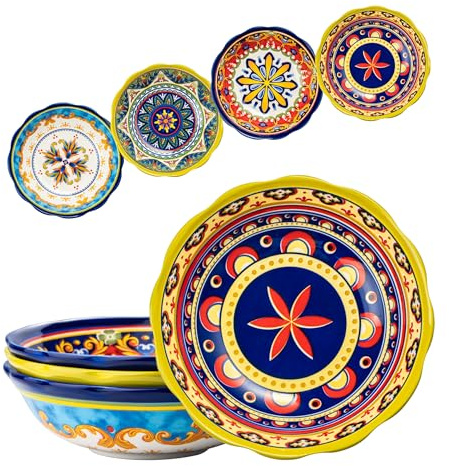 UNICASA Assiettes Creuses en Céramique, Bol à Pâtes de 4pcs - 1000ml, Assiettes Colorées pour Pâtes, Spaghetti, Salade, Soupe, Passe au Micro-ondes et au Four à Soupe pour Cuisine