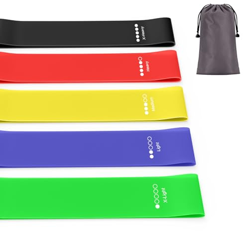 Yisica 5 Bandes Elastique Musculation avec 5 Niveaux de Force, Elastique Sport pour Fitness Pilates Yoga la Musculation -Bande de Resistance Musculation avec Sac de Rangement (5)
