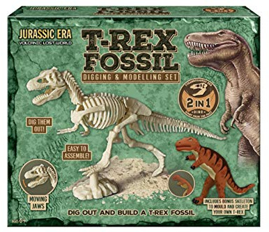 KandyToys Jurassic Era Dinosaur Fossil Digging Kit | 2-in-1 T Rex Excavation Set with Modelling Dough Clay for Kids | Dinosaur Gift