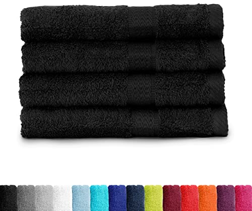 BaSaTex - Handtuch Set für Haushalt & Gäste 4er Pack - Frottee-Handtücher mit Aufhängeschlaufe aus weicher Baumwolle in 50x100cm- Waschtücher für Bad Öko-Tex Made in Green - Schwarz
