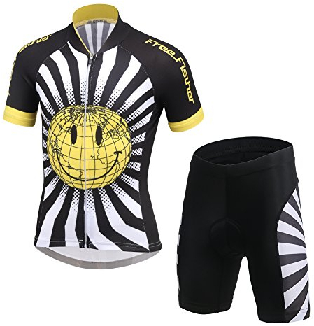 LPATTERN Kinder Radsport Bekleidung- Jungen/Mädchen Fahrrad Trikot-Set(Trikot Kurzarm+Kurz Radhose), B2196-Lächelndes Gesicht, 152/158(Label: 3XL)