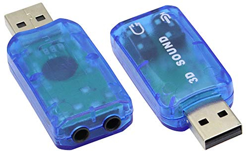 zdyCGTime Tarjeta de Sonido estéreo USB 5.1 Externa,Adaptador de Audio USB 2.0 a 3D Virtual de 5.1 Canales,Compatible con Windows y Mac, PC, computadora portátil.(Paquete de 2 /Azul)