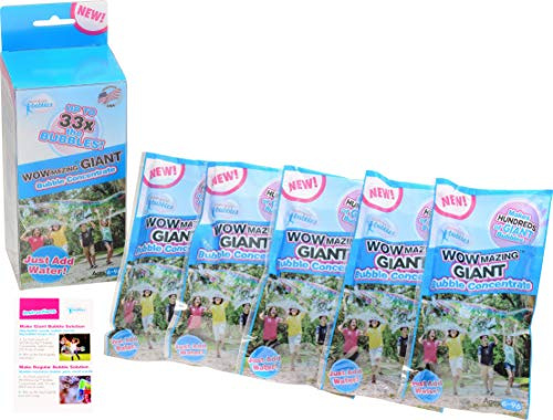 WOWMAZING Big Bubbles Refill - Concentrated Giant Bubble Solution Makes 4 Gallons | 5 Pouches for Kids’ Fun | USA Made