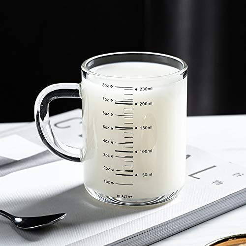 Tasse à Mesurer en Verre 230ML Noir de la marque unifun avec Échelle de Cuisson Résistant à la Chaleur et aux Micro-Ondes, Mug à Boire Café et Boisson, Doseur, Expresso, Transparent, 1 Pièce